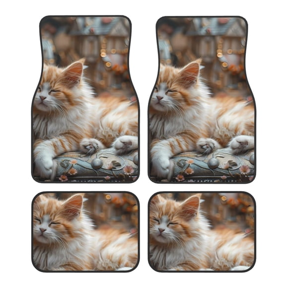 Honeii Serene Kitten Kingdom Print Car Foot Mat Four-Piece Set - Front & Rear Universal Car Floor Mats for SUVs, Trucks, Sedans