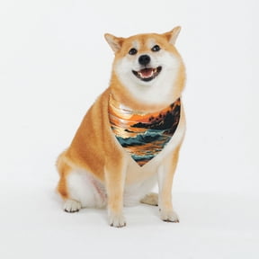 Honeii Serene Ocean Sunset Pattern Pet Scarf for Small Dogs and Cats,Washable Triangle Dog Scarfs with Adjustable Buckle,Dog Bandana-Large