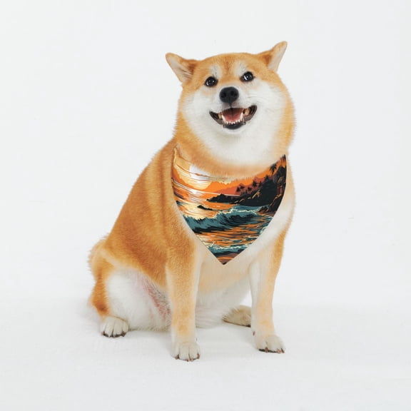 Honeii Serene Ocean Sunset Pattern Pet Scarf for Small Dogs and Cats,Washable Triangle Dog Scarfs with Adjustable Buckle,Dog Bandana-X-Large