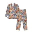 thumbnail image 1 of Honeii Set Of Travel Vintage Pattern Mens Pajamas Set,2pcs Men's Lounge Long Sleeve Sleep Shirt and Pajama Bottoms Sleepwear Set,Mens Pjs Sets-Large, 1 of 7