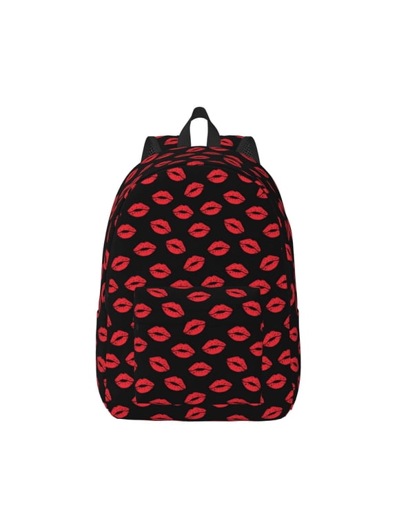 Sexy Red Lips Kiss Print Canvas College Laptop Backpack, Durable Rucksack Travel Notebook Bag School Backpack Book Bag for Men Women-Small