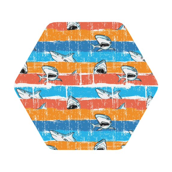 Honeii Shark On Line Print Leather Coaster Set of 6, Ideal for Safeguarding Your Furniture from Drinks Spills and Effortless Cleanup,Hexagon