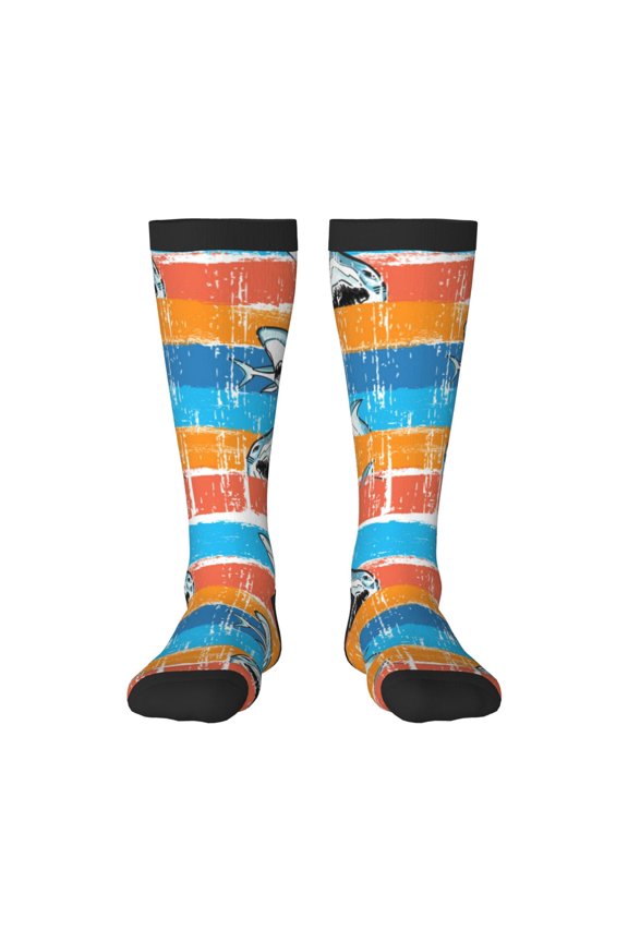 Shark On Line Print Long Socks,Novelty Design Socks Gift for Men and Women,Crew Socks,Calf Socks