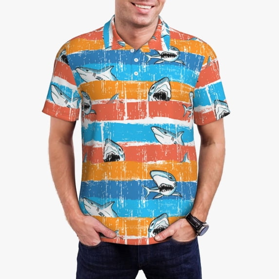 Honeii Shark On Line print Polo Shirt, a classic short-sleeved, button-down golf shirt designed for menLarge