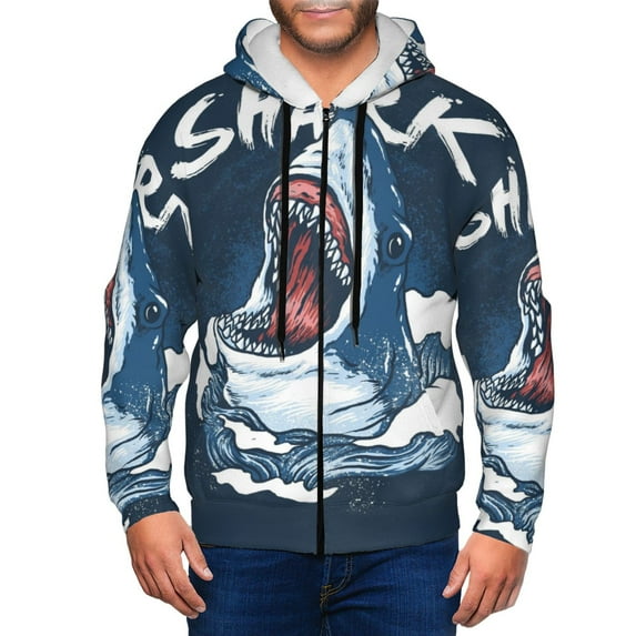 Honeii Shark Print Hoodies for Men, Pullover & Full Zip, Breathable Zip up Hoodie, Sweatshirt-Small