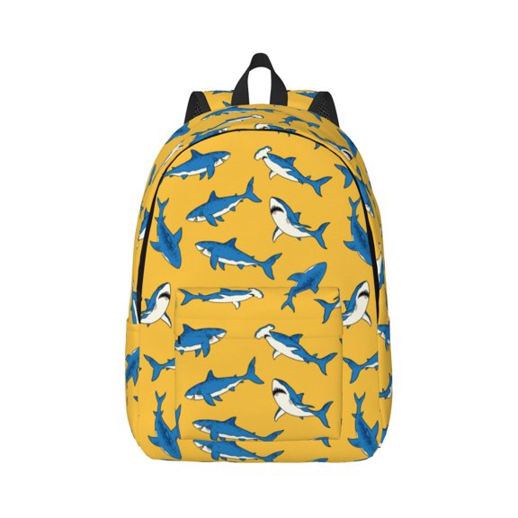 Honeii Shark Print Print Canvas College Laptop Backpack, Durable Rucksack Travel Notebook Bag School Backpack Book Bag for Men Women-Small