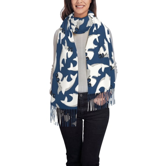 Honeii Shark Print Scarf Oversized Scarf Tassel Fall Winter Thick Scarf Warm Shawl Women,Women's Scarves & Wraps