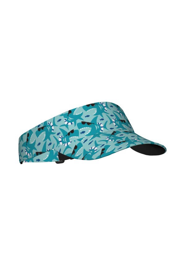 Shark Wearing Sunglasses Print Adult Sunscreen Visor Cap, Adjustable Sun Protection Hat,Sun Visor Hats,UV Protection Outdoor Sports Golf Running Sun Caps