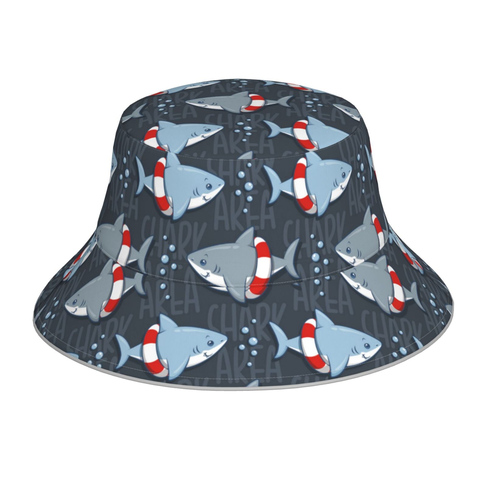 Honeii Shark Wearing Swim Ring for Unisex Bucket Hat Waterproof Rain ...