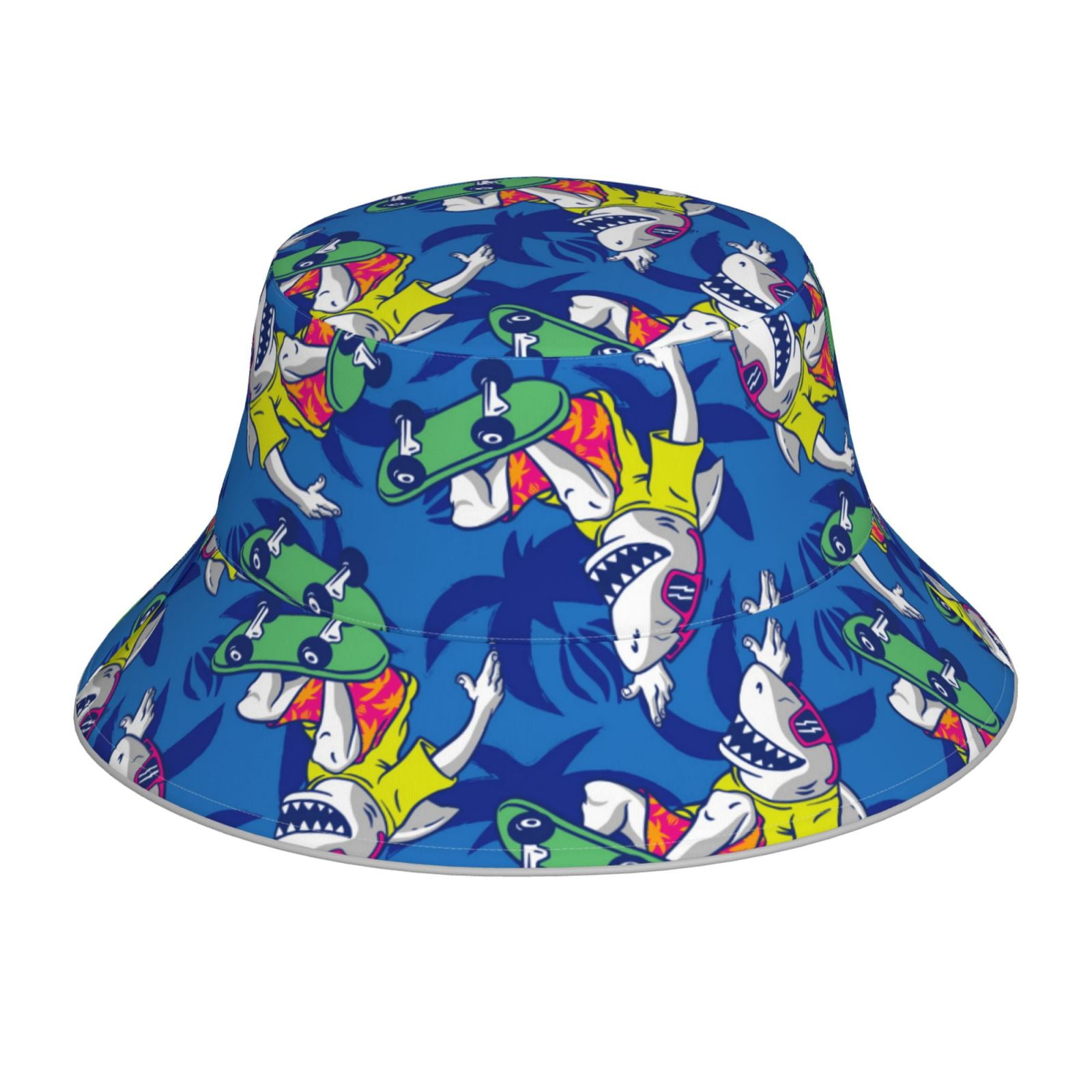 Honeii Sharks Skateboarding With Palm for Unisex Bucket Hat Waterproof ...