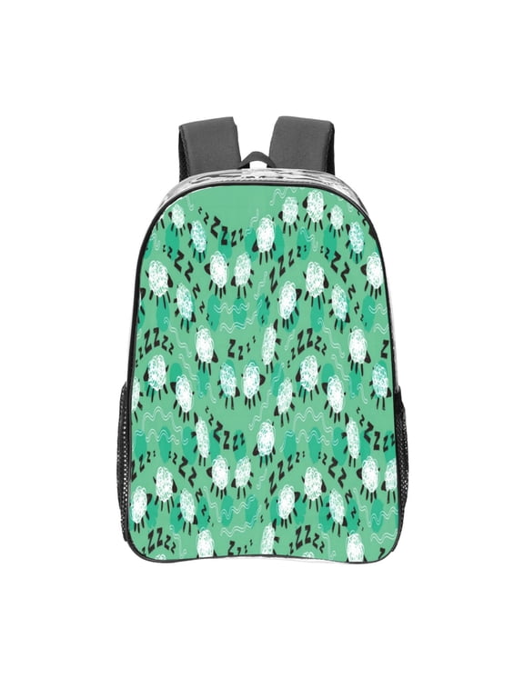 Sheep Zzz Print Clear Backpack Heavy Duty Transparent Bag 17" See Through BookBag for Women Men Adults Work Festival Sports Travel