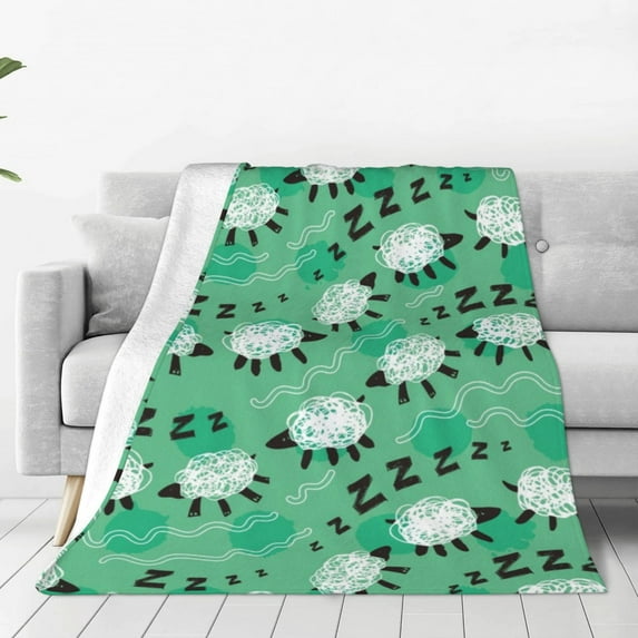 Honeii Sheep Zzz Print Fleece Blanket - Throw Blanket for Bed, Sofa, Couch, Camping, and Travel , Microplush Ultra Soft Warm Blanket-50"x40"