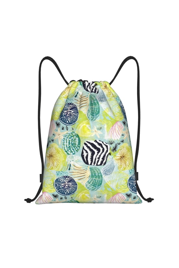 Shell Clam Print Drawstring Backpack,Drawstring Bags String Backpack Gym Cinch Sack Backpack Sport Bag Draw-