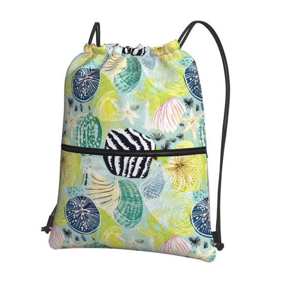 Honeii Shell Clam Print Drawstring Backpack,String Bag,Sackpack Cinch Water Resistant Nylon for Gym Shopping Sport Yoga