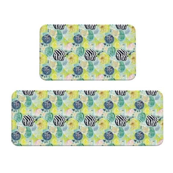 Honeii Shell Clam Print Kitchen Mat [2 PCS] for Floor, Waterproof Non-Slip Rugs, Kitchen Decor,Standing Mat for Floor,Office, Sink, Laundry