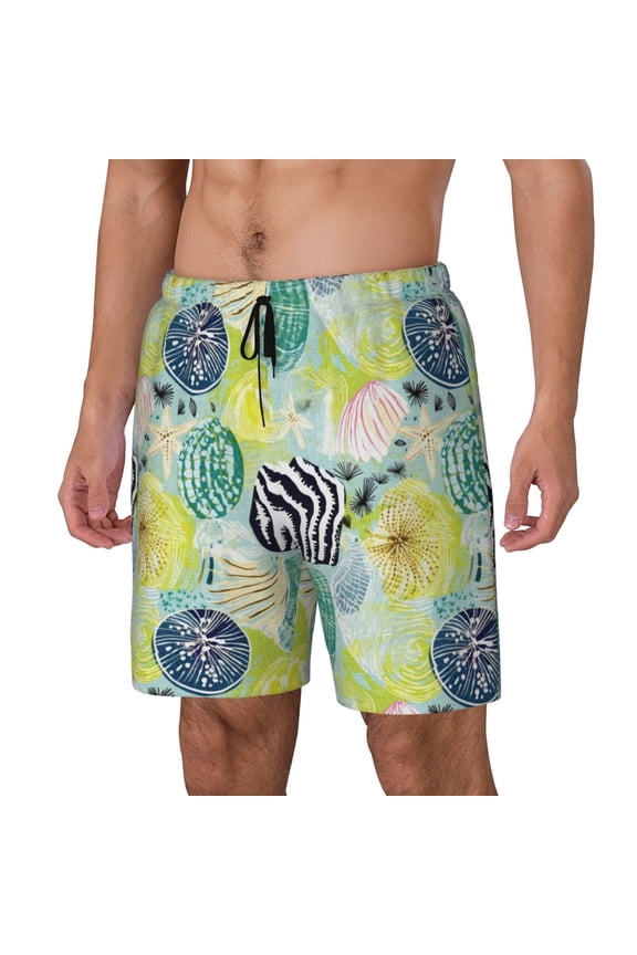 Shell Clam Print Men's Swim Shorts,Mens Swim Trunks,Breathable Mesh Beach Shorts for Swimming,Surfing, and Beach Activities-Large