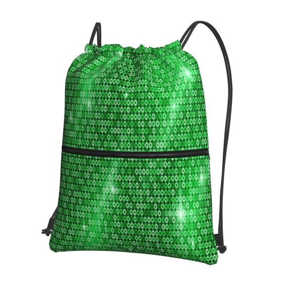 Honeii Shiny round green sequins Print Drawstring Backpack,String Bag,Sackpack Cinch Water Resistant Nylon for Gym Shopping Sport Yoga