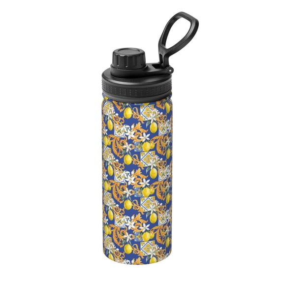 Honeii Sicilian Style Print 18OZ Sports Insulated Kettle,Double-Walled Stainless Steel Water Bottle with Leak-Proof Lid, Perfect for Outdoor, Sports, and Travel