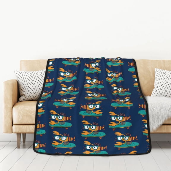 Honeii Skateboard Rides Cartoon Lobster for Throw Blanket for Couch - Thick Blanket, Soft Fuzzy Plush Throw Blanket for All Seasons, Double Sided Blanket,50x60 In