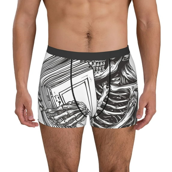 Honeii Skeleton Book Lover Print Mens Boxer Briefs Breathable,Boxer Brief for Men, Moisture-Wicking Underwear-Medium