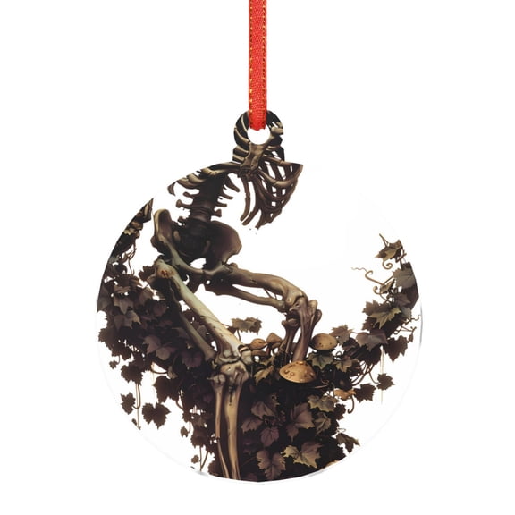 Honeii Skeleton Dance with Mushrooms Print Christmas Tree Acrylic Ornament | Christmas Decoration, Living Room Bedroom Garden Seasonal Decor for Christmas Tree-Round Shape