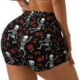 thumbnail image 1 of Honeii Skeleton with Roses Print Women's Workout Shorts, Gym Shorts for Active Wear, Sports Shorts,Women's Running Shorts,Quick Dry Athletic Shorts-Small, 1 of 8