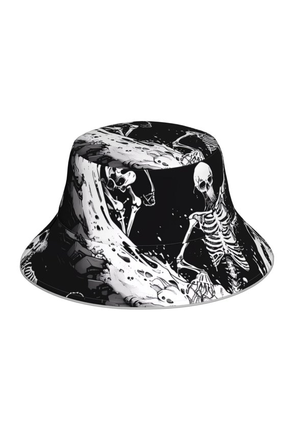 Skeleton Wave Artwork for Unisex Bucket Hat Waterproof Rain Hat Reversible Shiny Rave Bucket Hat for Concert Festival Boonie Cap