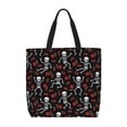 thumbnail image 1 of Honeii Skeleton with Roses Print Tote Bag, Reusable Grocery Shopping Bag,Shoulder Bag with Inner Pocket, 1 of 1