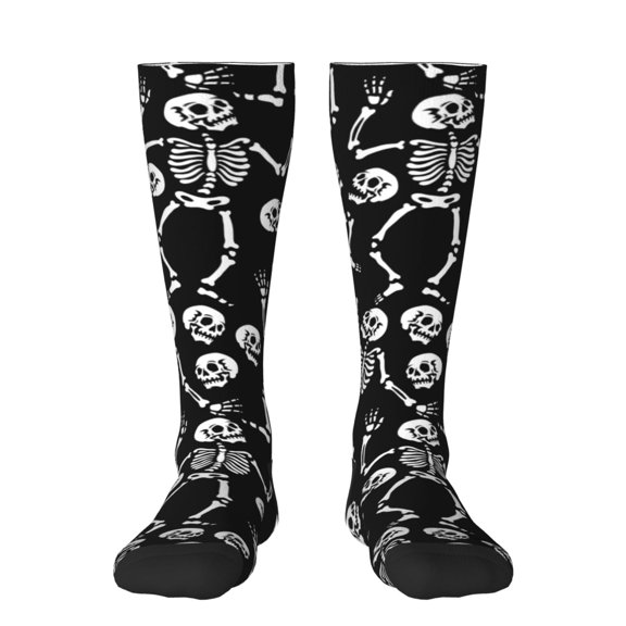 Honeii Skeletons Dancing Print Long Socks,Novelty Design Socks Gift for Men and Women,Crew Socks,Calf Socks