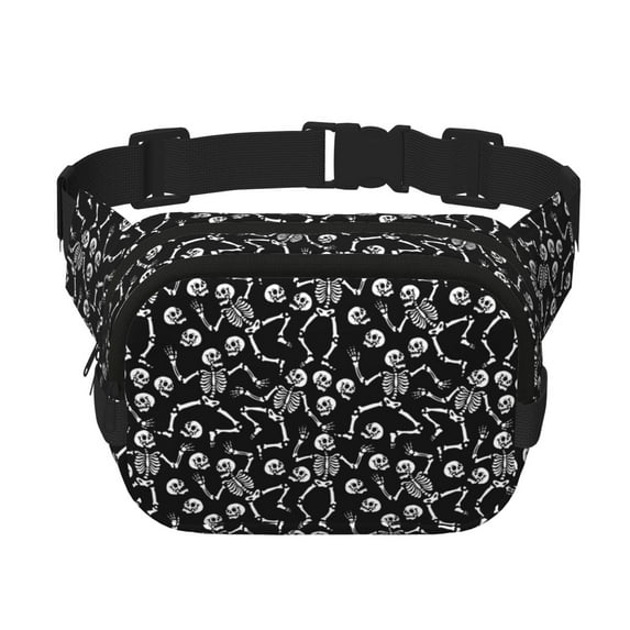 Honeii Skeletons Dancing Print Square Double Layer Waist Bag,Waist Belt Bag Fashion Fanny Women and Men,For Travel Running Hiking Walking