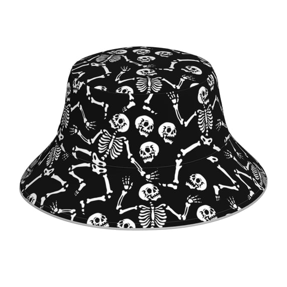 Honeii Skeletons Dancing for Unisex Bucket Hat Waterproof Rain Hat Reversible Shiny Rave Bucket Hat for Concert Festival Boonie Cap