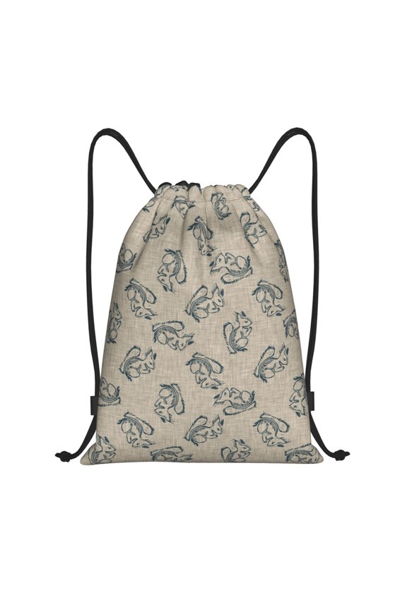 Sketch Squirrels Linen Print Drawstring Backpack,Drawstring Bags String Backpack Gym Cinch Sack Backpack Sport Bag Draw-Small