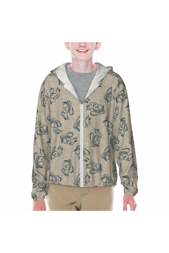 Sketch Squirrels Linen Print Sun Protection Jacket Hooded Cooling Shirt with Pockets Hiking Outdoor Performance-XX-Large