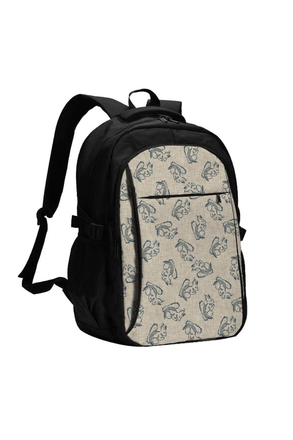 Sketch Squirrels Linen for Travel Laptop Backpack, Business Laptops Backpack with USB Charging Port, College High School Computer Bag for Men Women
