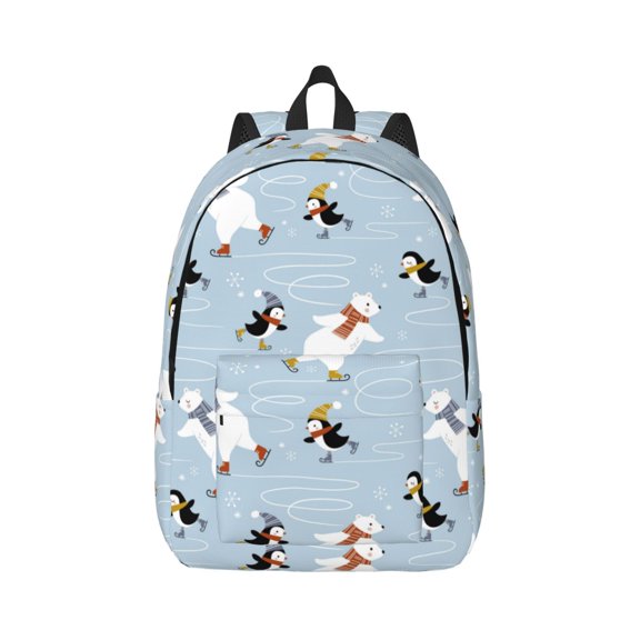 Honeii Skiing penguin Bear Print Canvas College Laptop Backpack, Durable Rucksack Travel Notebook Bag School Backpack Book Bag for Men Women-Small