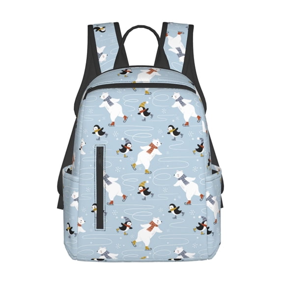 Honeii Skiing penguin Bear Print Lightweight Backpacks,Carry on Backpack,Durable Backpack for School, Work & Travel