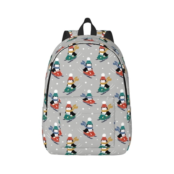 Honeii Skiing penguin Print Canvas College Laptop Backpack, Durable Rucksack Travel Notebook Bag School Backpack Book Bag for Men Women-Small