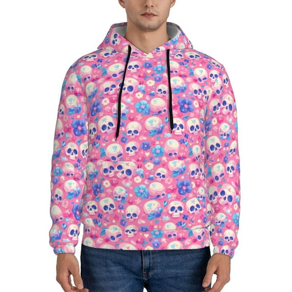 Honeii Skull Blue Flower Pattern Mens Hoodies Men's Loose Sleeve Sweatshirt,Pullover Hooded Sweatshirt for Men,Essentials Hoodie-4X-Large