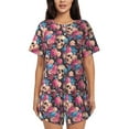 thumbnail image 1 of Honeii Skull Blue Flower for Women's Summer Pajama Set featuring Soft Short Sleeve Shirt & Matching Bottoms with Convenient Pockets for Relaxed Home Wear-Medium, 1 of 6