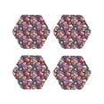 thumbnail image 1 of Honeii Skull Blue Flower print Leather Coaster Set of 4, ideal for safeguarding your furniture from drinks spills and effortless cleanup-Hexagon, 1 of 6