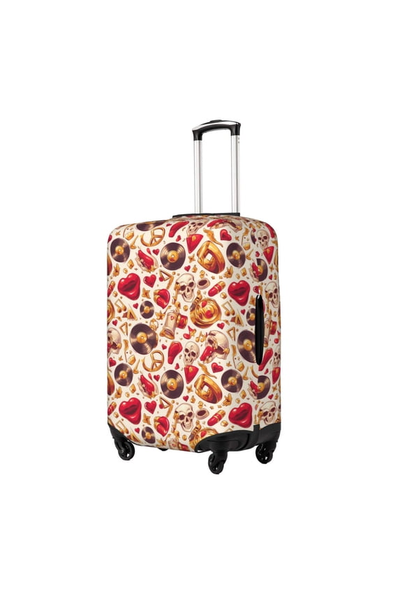 Skull Retro record lips Elastic Luggage Cover, featuring double-sided printing, is the ideal companion for travel, business trips, and daily use(not included suitcase )-