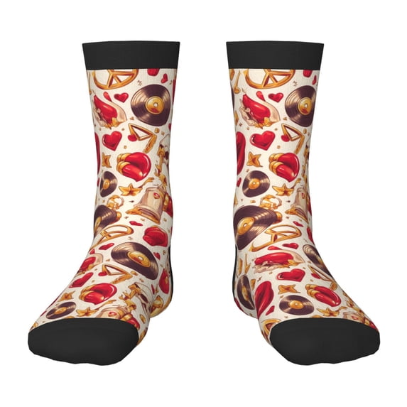Honeii Skull Retro record lips Print Children's Colorful Socks,Unisex Kids and Toddlers' Cushioned Sock,Kids Athletic Crew Socks,for Everyday Wear and Sports