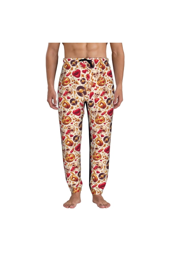 Skull Retro record lips Print Mens Jogger Sweatpants, Men's Lounge Pants with Pockets-3X-Large