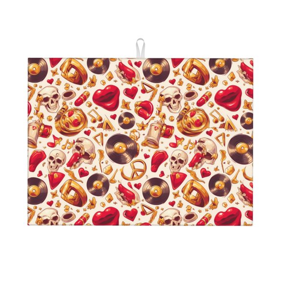 Honeii Skull Retro record lips print Super Absorbent Coffee Bar Mat Hide Stain Coffee Maker Mat for Countertops Coffee Pot Dish Drying Mat for Kitchen Counter