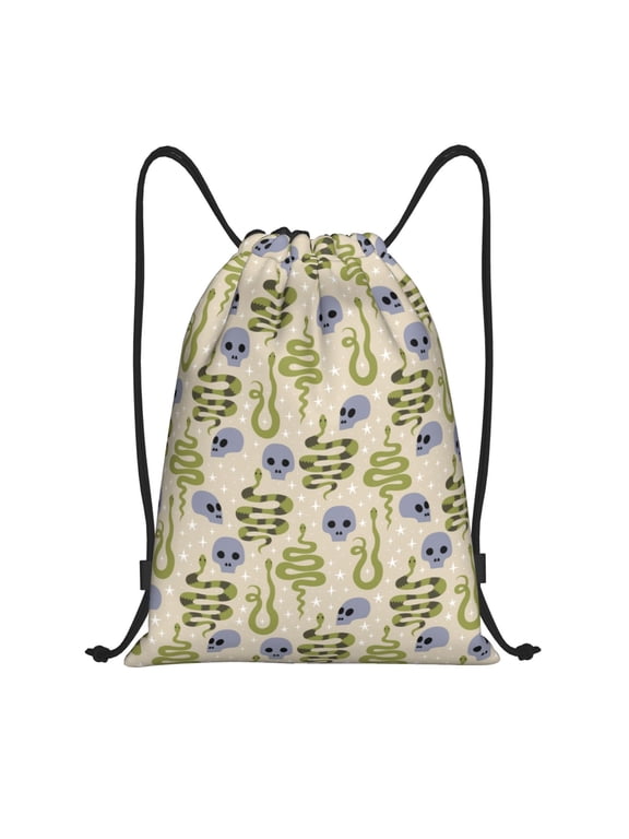 Skull Snake Print Drawstring Backpack,Drawstring Bags String Backpack Gym Cinch Sack Backpack Sport Bag Draw-