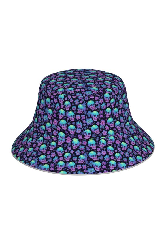 Skull daisy Gradient for Unisex Bucket Hat Waterproof Rain Hat Reversible Shiny Rave Bucket Hat for Concert Festival Boonie Cap