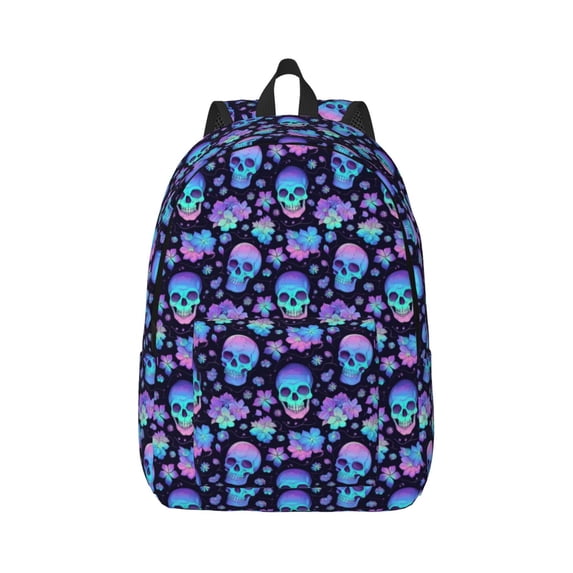 Honeii Skull flower funny Print Canvas College Laptop Backpack, Durable Rucksack Travel Notebook Bag School Backpack Book Bag for Men Women-Small