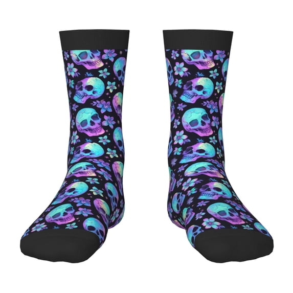 Honeii Skull flower tie dye Print Children's Colorful Socks,Unisex Kids and Toddlers' Cushioned Sock,Kids Athletic Crew Socks,for Everyday Wear and Sports