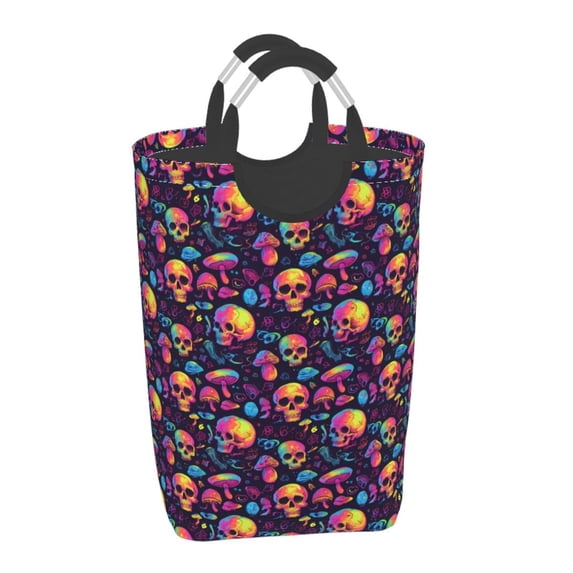 Honeii Skull mushroom Print Laundry Hamper Collapsible Laundry Baskets, Freestanding Waterproof Clothes Hamper with Easy Carry Handles