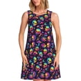 thumbnail image 1 of Honeii Skull mushroom rainbow color Print Women's Sleeveless Dress, Loose Fit Casual Dress for Women, Summer Fashion Dress, 1 of 7